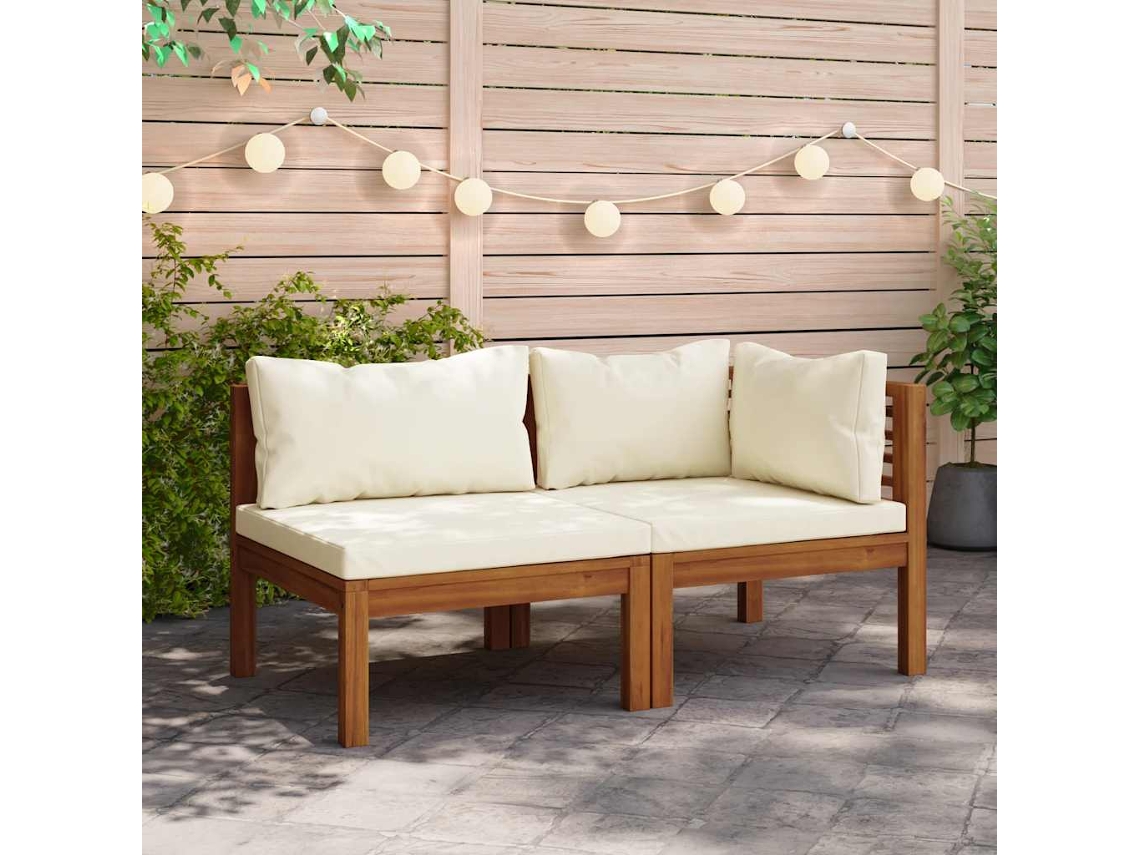 Vidaxl Conjunto De Sofás 2 Pcs C/ Almofadões Branco Nata Acácia Maciça