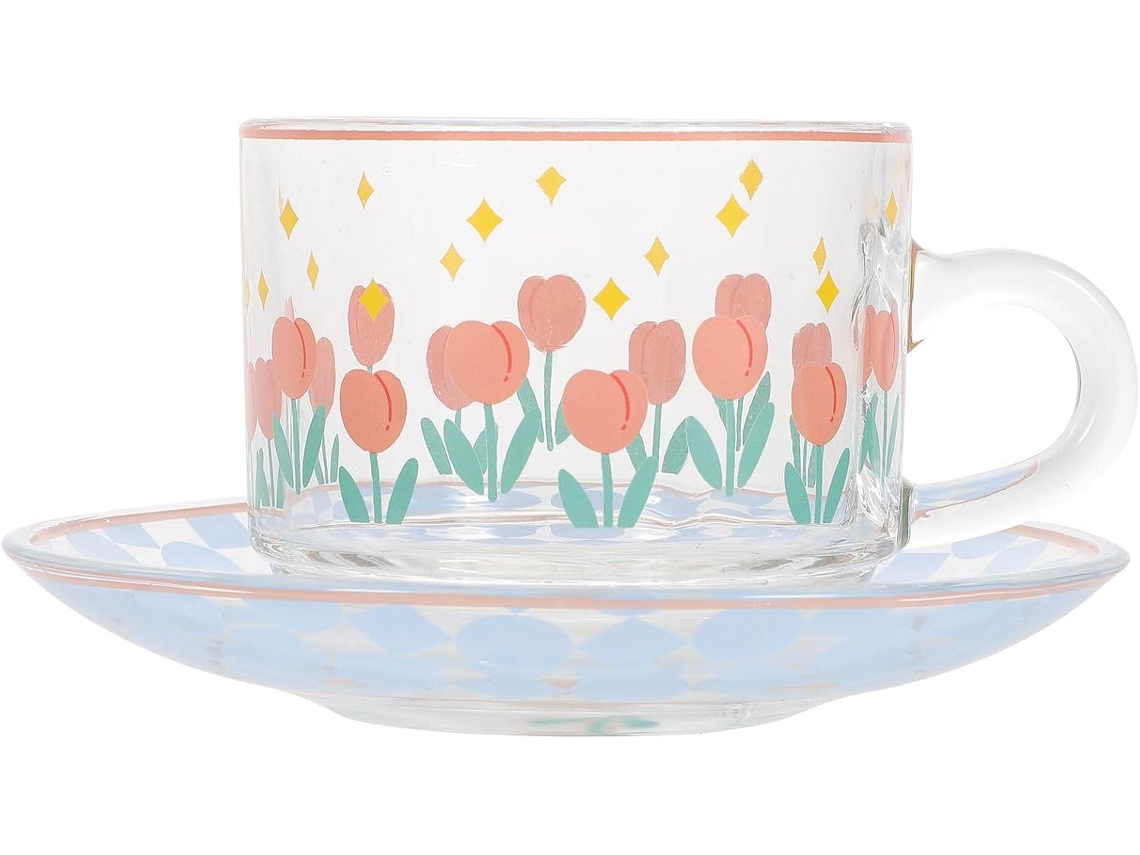 Conjunto De Xícara De Café/chá Em Vidro Tulipa, 180ml, Com Pires