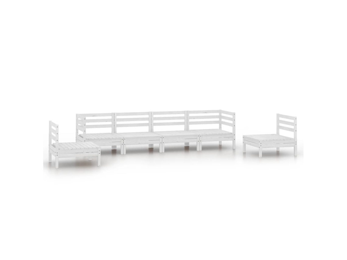 6 Pcs Conjunto Lounge de Jardim Pinho Maciço Branco MAISON EXCLUSIVE