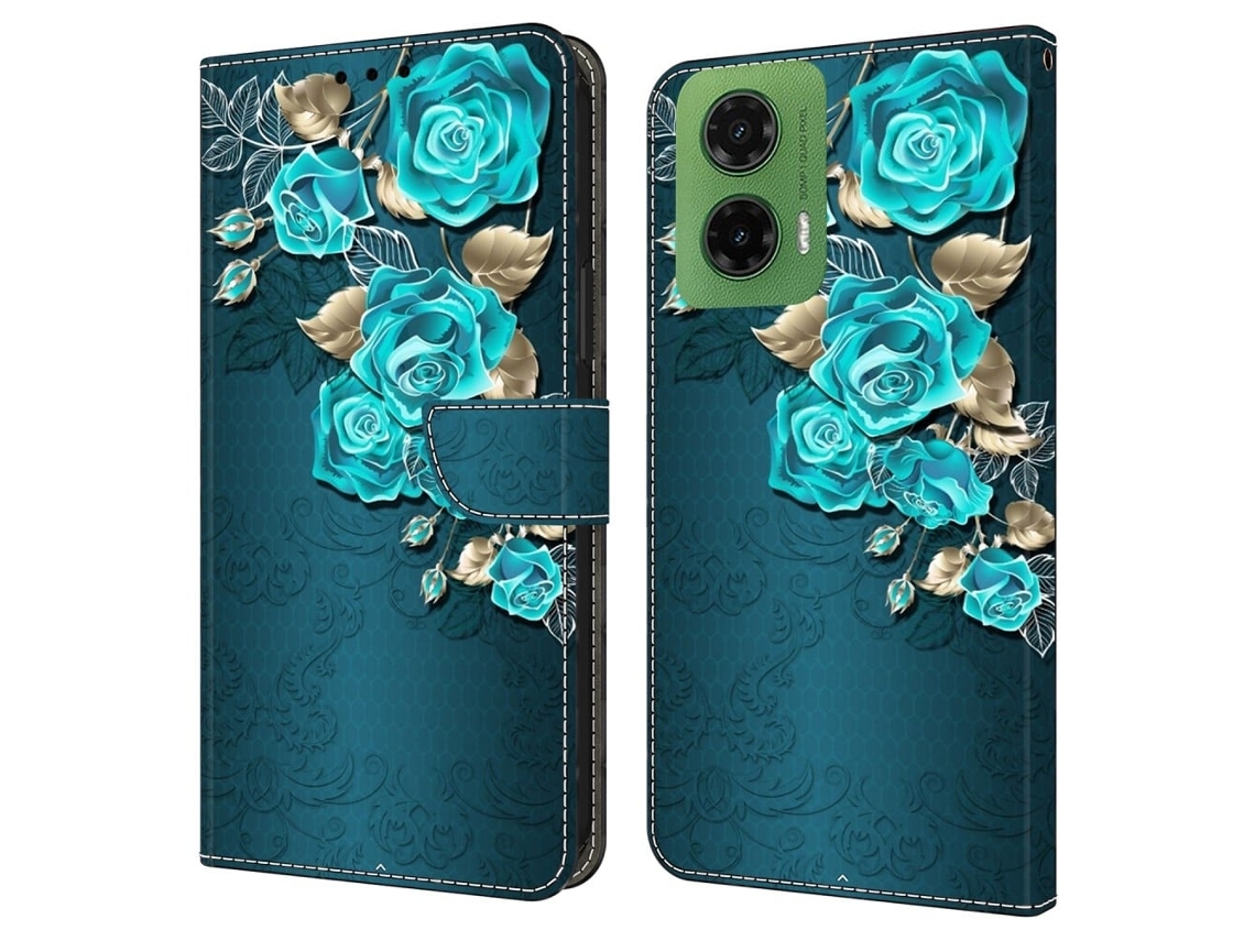 Capa Para Motorola Moto G35 5g Com Fecho Magnético, Padrão 3d, Carteira Em Couro, Rosa Azul