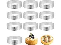Conjunto 10 Aros Mousse Bolo - Moldes Sobremesa - Aros Pastelaria - Formas Bolo - 8x8x2 Cm - Aço Inoxidável - Prateado