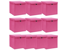 Vidaxl Caixas De Arrumação Com Tampas 10 Pcs 32x32x32 Cm Tecido Rosa