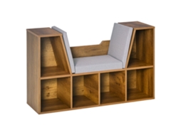 Banco/estante 2 Em 1 C/ Almofadas, Cubo 6 Compartimentos, 102x30x61cm, Marrom Rústico