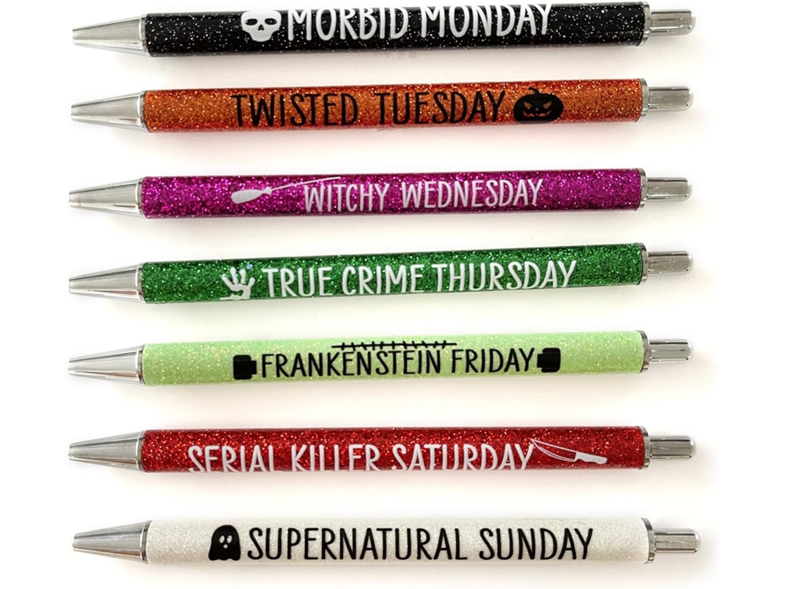 Conjunto de 7 Canetas Esferográficas com Glitter Natalinas para o Halloween, Feriados e como Recompensa. SFUSHOS