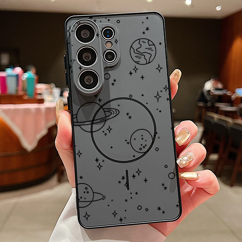 (preto) Capa Magnética Para Celular Galaxy S24 Com Estampa De Planetas Fofos