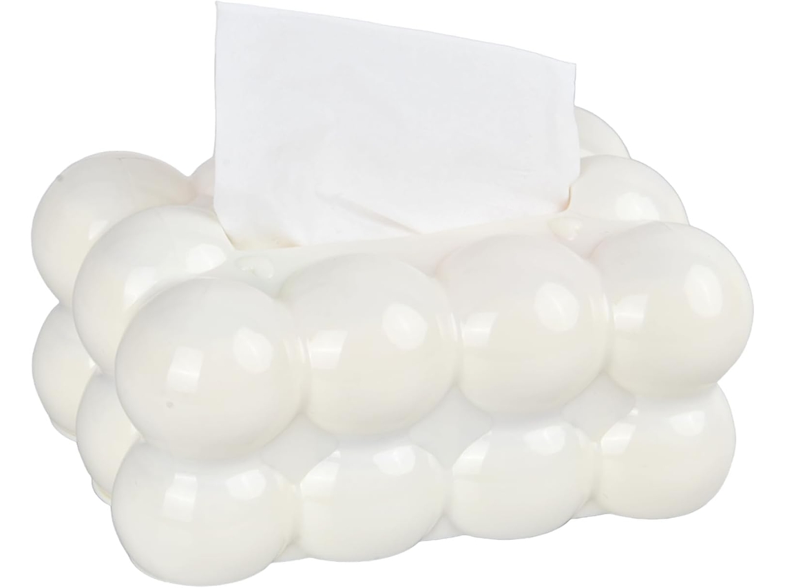 Caixa Para Lenços - Formato Nuvem - Plástico - Prático - Para Banheiro, Quarto, Sala - Cosméticos - Branco, 17,5 X 12 X 9