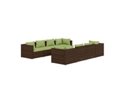 Maison Exclusive - 9 Pcs Conjunto Lounge De Jardim C/ Almofadões Vime Pe Castanho