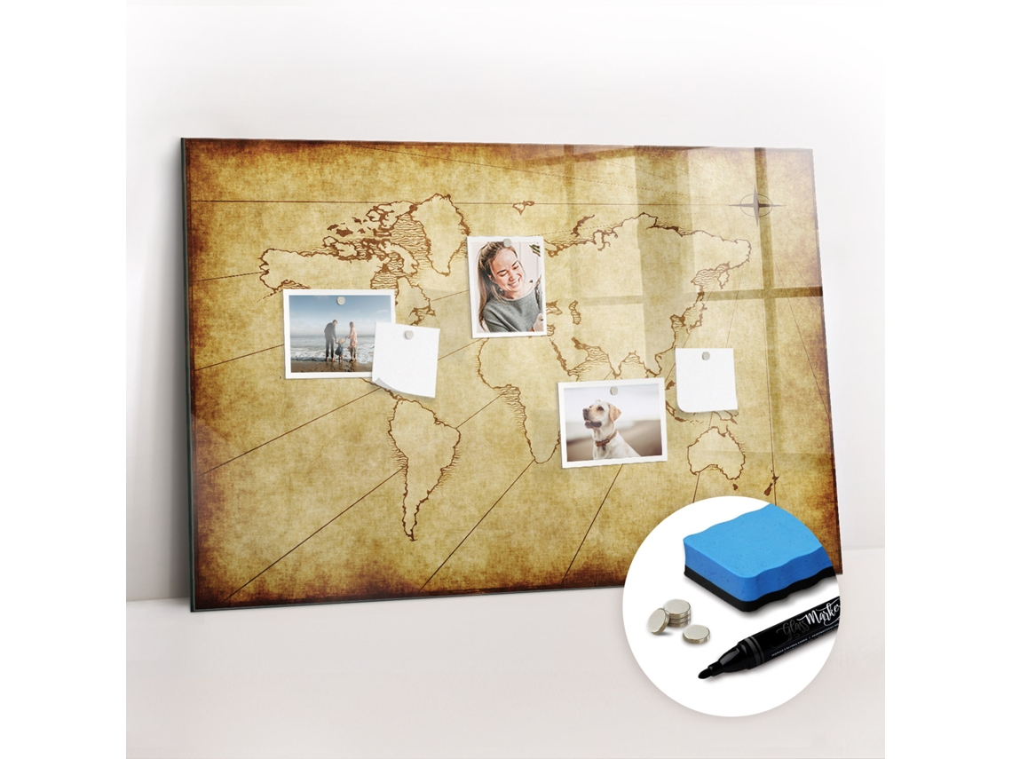 Quadro De Vidro Magnético Mapa-múndi Antigo Para O Corredor Espelharte (90x60 Cm)