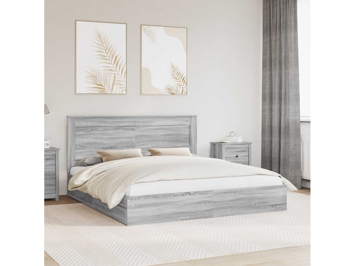 Vidaxl Cama Com Armazenamento Com Gaveta Cinza Sonoma 200 X 200 Cm