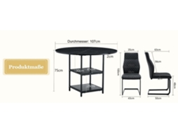 NOVELA Conjunto 2 peças mesa redonda 107cm com 2 prateleiras + 2 cadeiras losangos, MDF/metal, estilo industrial