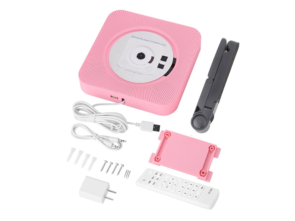 Novo alto falante de parede com leitor de CD, Bluetooth, controle remoto AQUAFORGE (rosa)