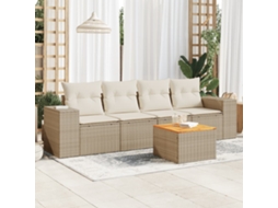 Vidaxl 5 Pcs Conjunto De Sofás P/ Jardim Com Almofadões Vime Pe Bege