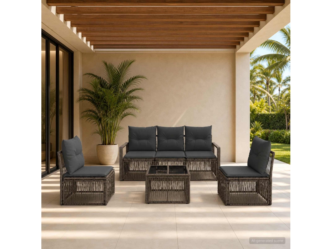 Vidaxl Conjunto De Sofá De Jardim 6 Unid. Cinzento Vime Pe