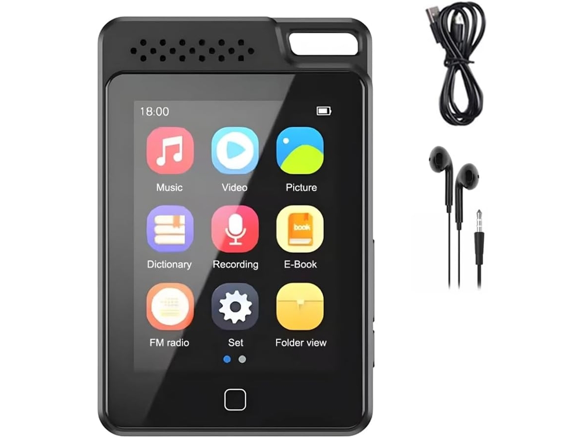 Reprodutor de MP3 e MP4 com Bluetooth 5.0, tela de 5 polegadas, design em metal, 2,4 cores totalmente sensíveis ao toque, rádio Hi-Fi.