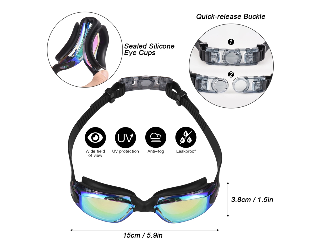 Óculos de natação para adultos com proteção UV, antiembaçante e anti-vazamento, com touca, clipe nasal, protetores auriculares e estojo.