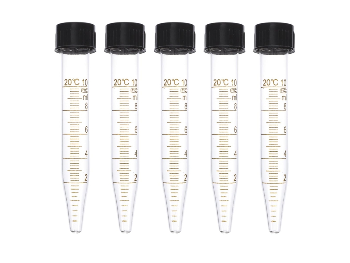 Conjunto De 5 Tubos De Centrífuga De Vidro, 10 Ml, Com Rolhas