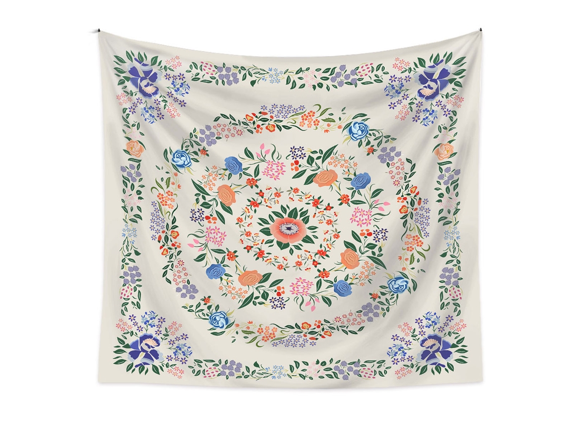Tapeçaria Mandala Floral Esboço de Planta para Decoração de Quarto RNEMITERY