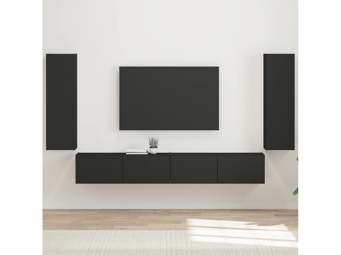 Vidaxl Conjunto De Gabinete De Parede Para Tv 4 Unid. Preto