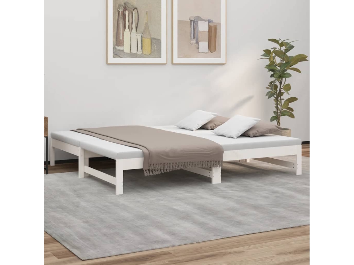Vidaxl Estrutura Sofá cama de Puxar 2x Cm Pinho Maciço Branco (90x190)