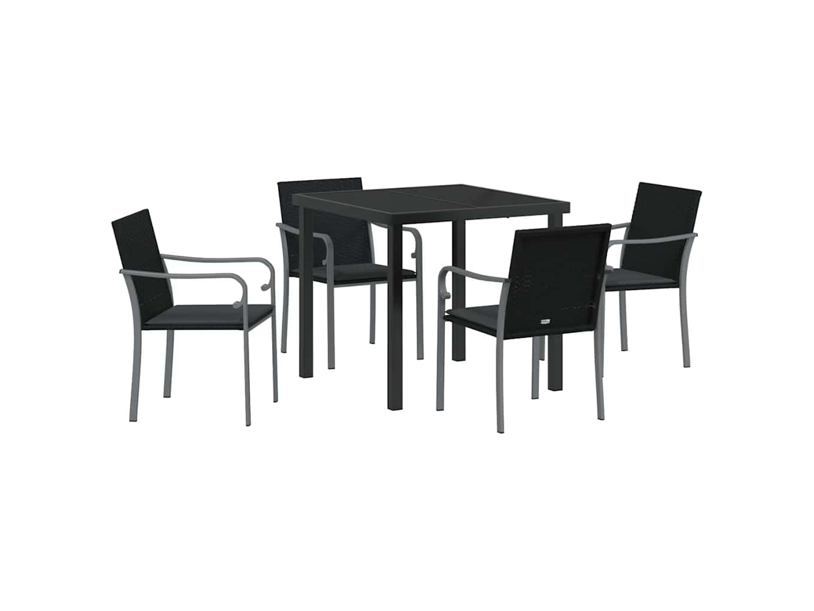 Conjunto 5 Conjunto De Jantar Para Jardim Vidaxl Preto Vime Pe (80 X 80 X 73 Cm)