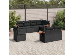 8 Pcs Conjunto Sofás De Jardim Com Almofadões Vime Pe Preto Dkd Home Decor