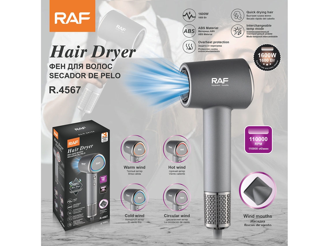 Secador de Cabelo de Alta Velocidade Padrão Europeu Uso Doméstico Ajuste Multifuncional Material Abs 11.000 Rpm Íons Negativos MDUG