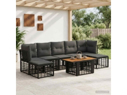 Vidaxl Conjunto De Sofá De Jardim 8 Unid. Preto E Cinza Escuro Vime Pe