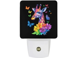 Luz Noturna Led Com Desenho De Girafa E Flor Em Estilo Grafite, Com Sensor Crepuscular