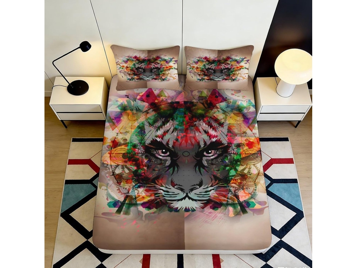 Conjunto de Cama com Estampa 3d Tigre Color Microfibra Fronha 200x25cm