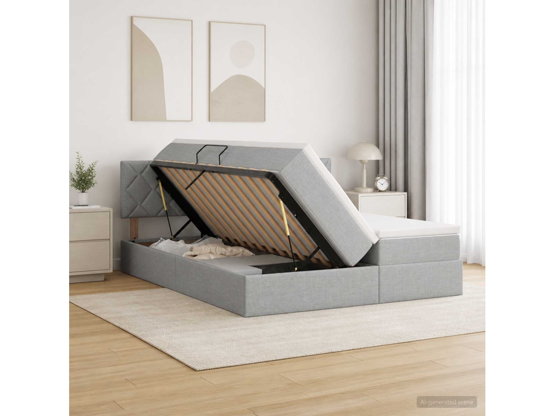 Vidaxl Cama De Armazenamento Led Com Colchão Cinzento-claro