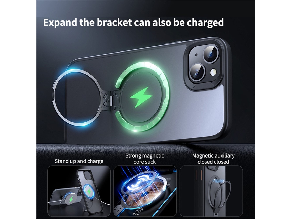 Suporte Casa Magsafe Para Iphone 14 Plus Pele Sintética Cinzento