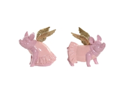 Figura Decorativa Home Esprit Cor De Rosa Porco 19 x 11 x 17 cm (2 unidades)