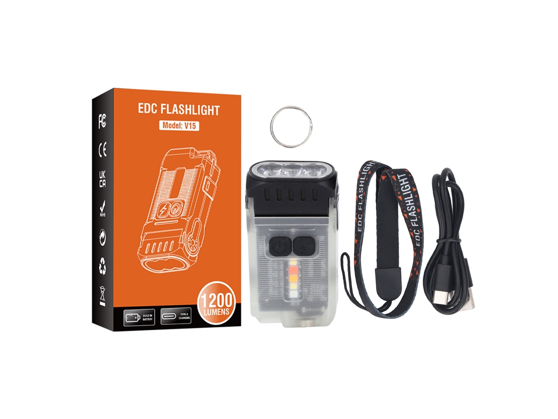 Lanterna Led Potente 1200lm Usb C Recarregável 10 Modos Mini Chaveiro Ip67 À Prova D'água