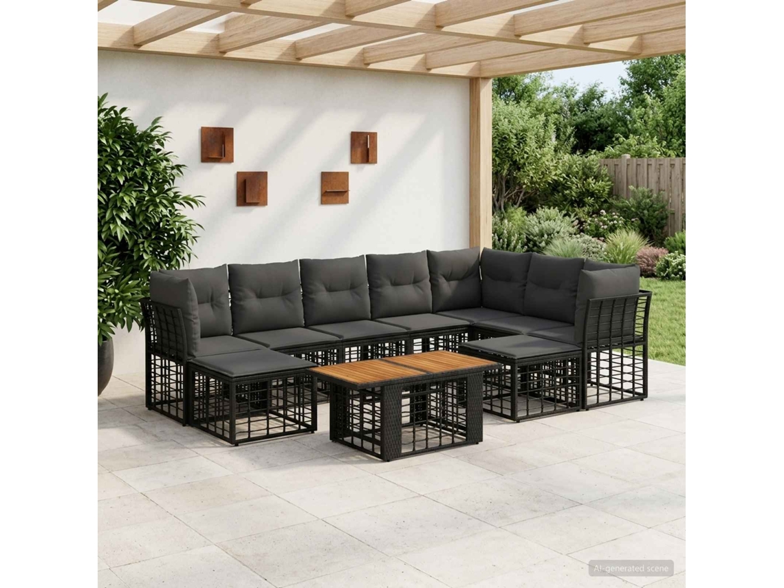 Vidaxl Conjunto De Sofá De Jardim 10 Unid. Preto E Cinza Escuro