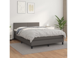 Vidaxl Cama Com Molas/colchão 140x190 Cm Couro Artificial Cinzento