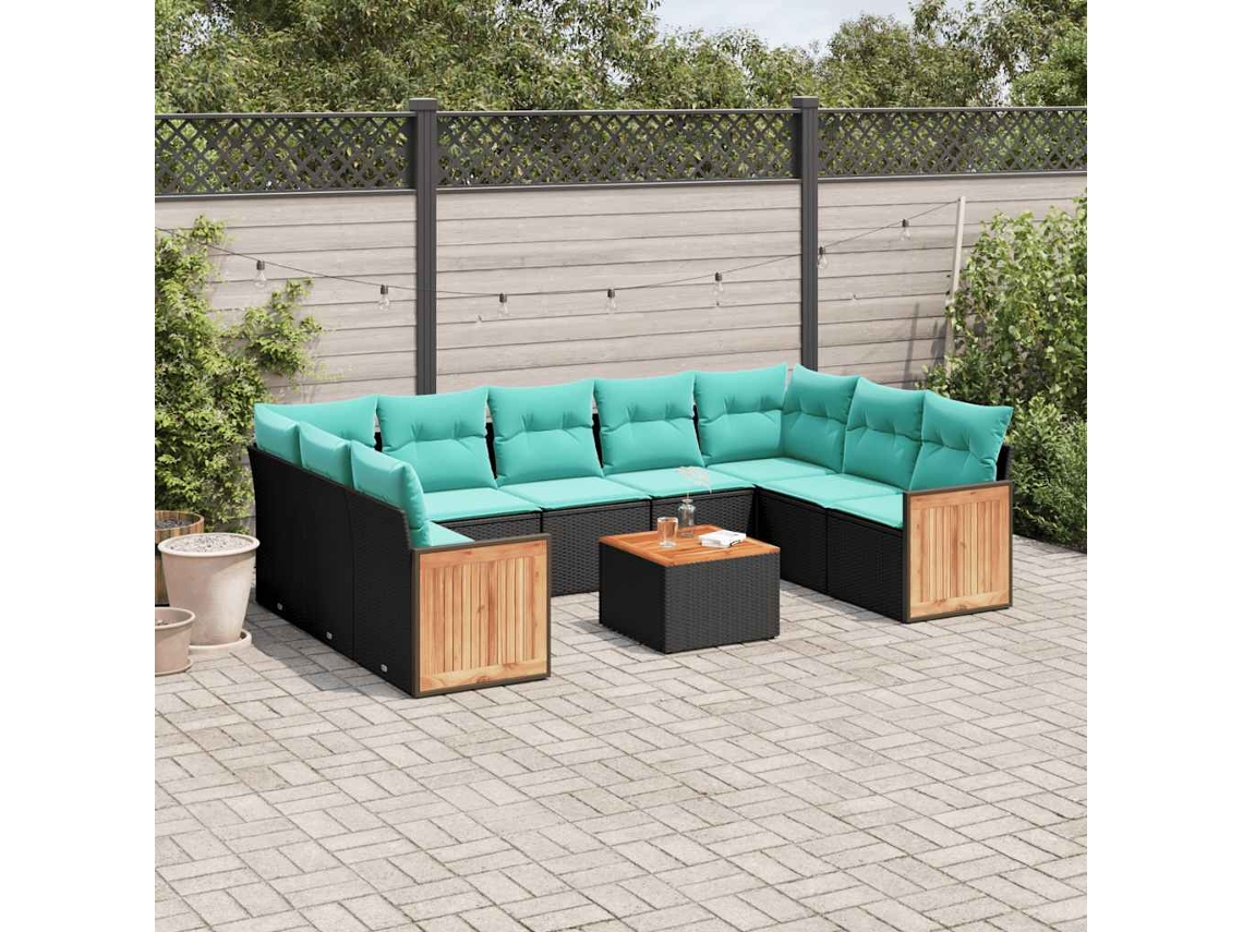 Vidaxl Conjunto De Sofá De Jardim Com 10 Peças E Almofadas Em Rattan Sintético Preto