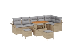 Conjunto 9 Conjunto De Sofá De Jardim Vidaxl Bege Vime Pe (297,5 X 132,5 X 85 Cm)