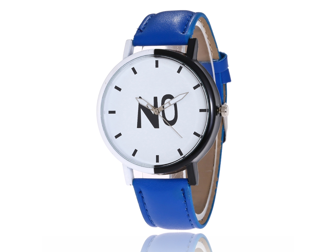 Reloj De Cuarzo Con Correa De Cuero Pu Fashion Dial Redondo Para Pareja Azul Real