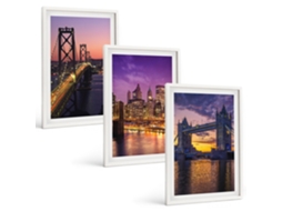 Composição De Quadros Pontes, Sol, Vistas Da Cidade Moldura Branca Imagens Para Um Quarto Infantil Espelharte (3 Piezas De 40x60 Cm)