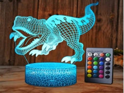 Luminária noturna 3D Lurelia em formato de dinossauro, recarregável via USB, com controle remoto, sensor de toque e RGB, ideal para quarto infantil, com luz suave.