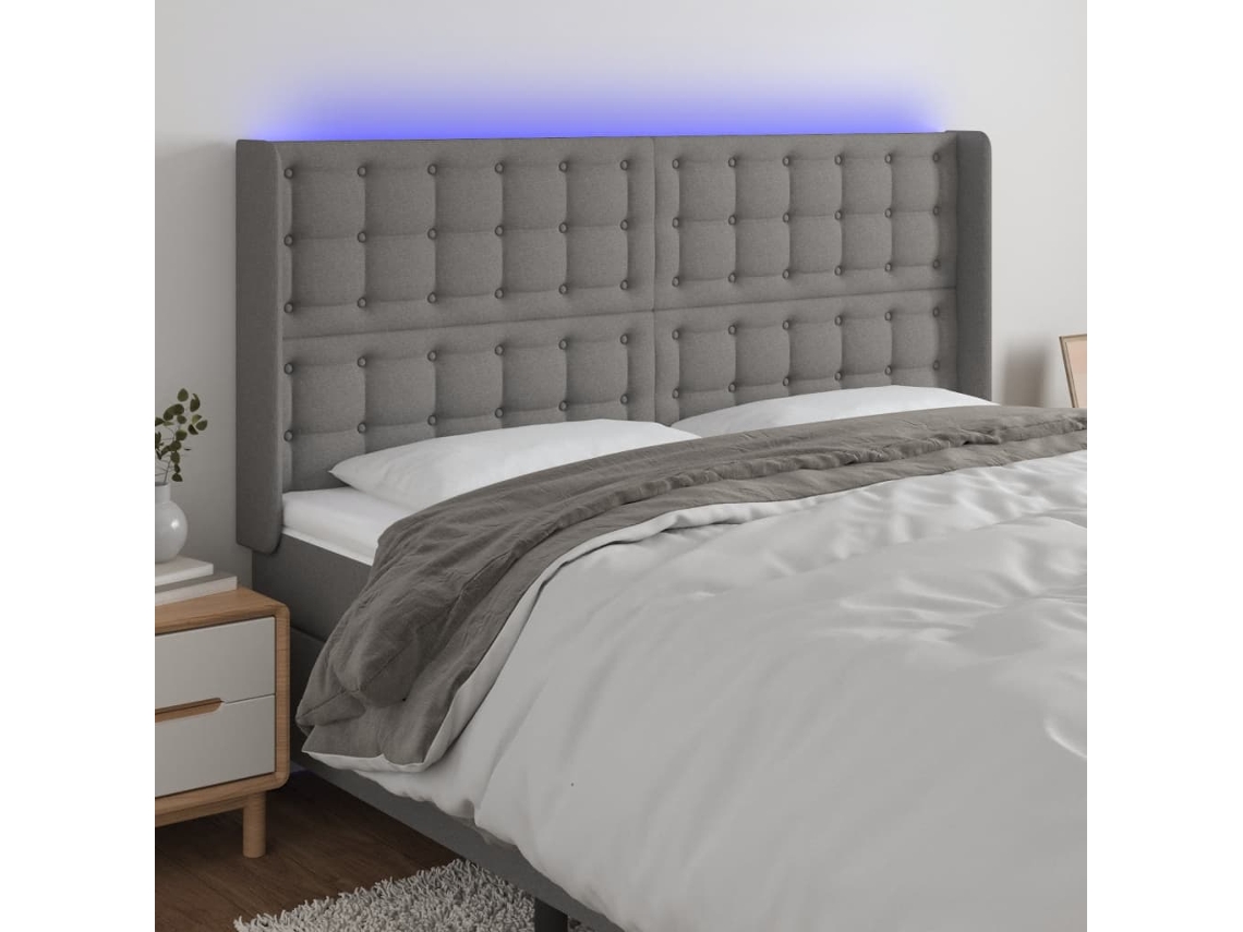 Cabecero con LED Tela 203x16x118/128 cm Gris Oscuro
