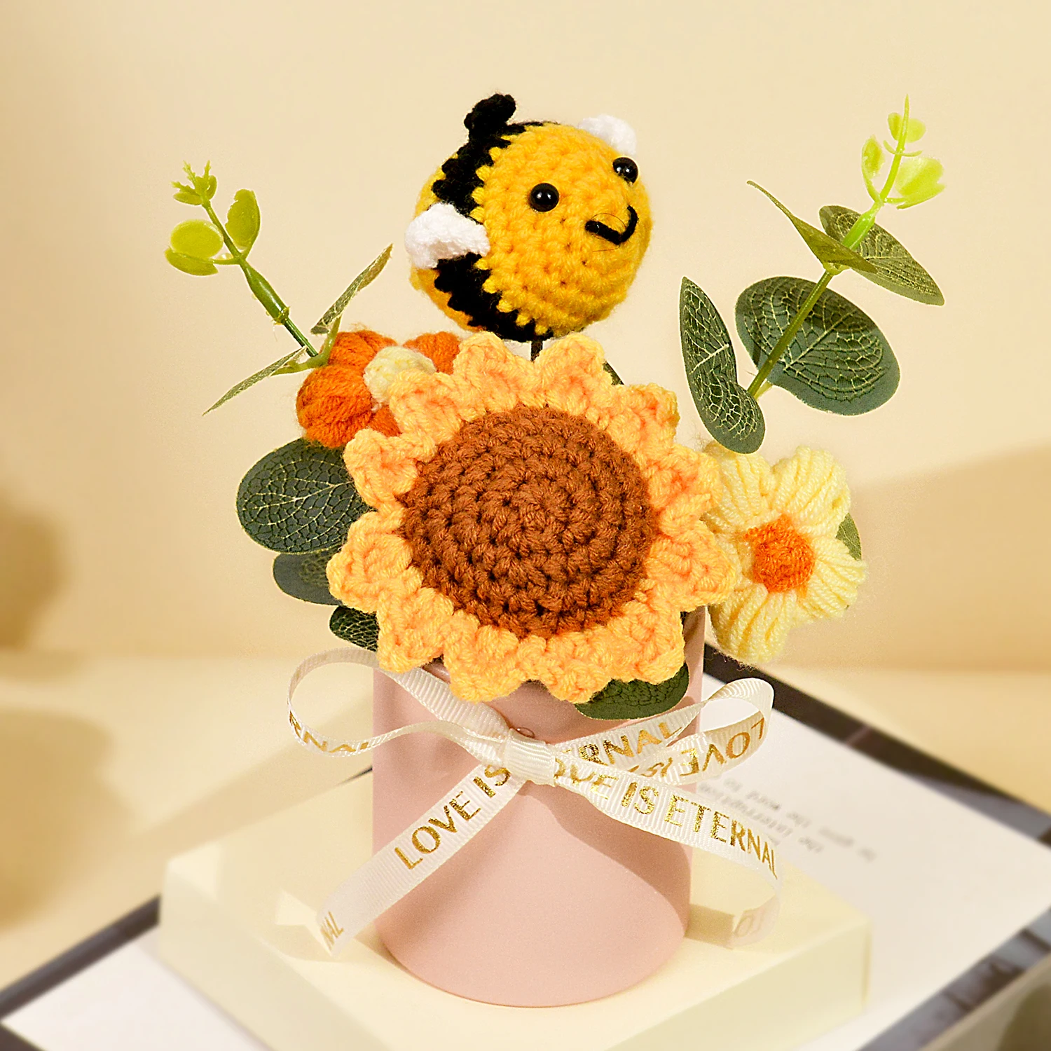 (amarelo) Buquê De Girassóis Feito À Mão Em Crochê, Embalagem Para Presente, Ideal Para Presentes E Decoração De Casa.