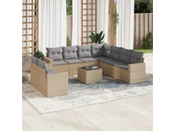 Vidaxl 10 Pcs Conjunto De Sofás P/ Jardim Com Almofadões Vime Pe Bege
