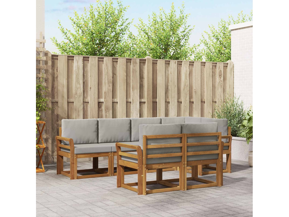 Vidaxl Conjunto De Sofás Para Exterior 7 Pcs Cinza Natural E Claro