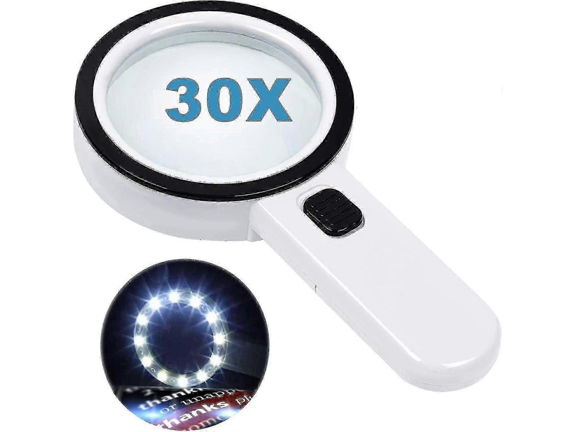 Lupa De Leitura Com 12 Luzes Led, Lente Dupla E Ampliação De 30x. Ideal Para Leitura Fácil De Moedas, Selos E Mapas. Perfeita Para Aquaforge