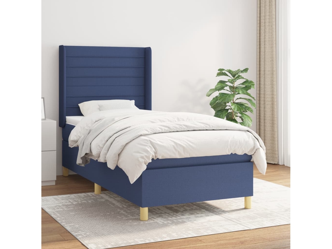 Cama Com Molas/colchão 90x190 Cm Tecido Azul