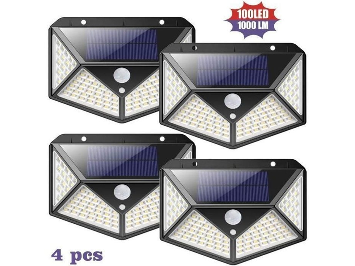 Pacote 100led 2200mah Lâmpada Solar Externa 3 Modos Audburn Preto Sensor De Movimento Aquaforge