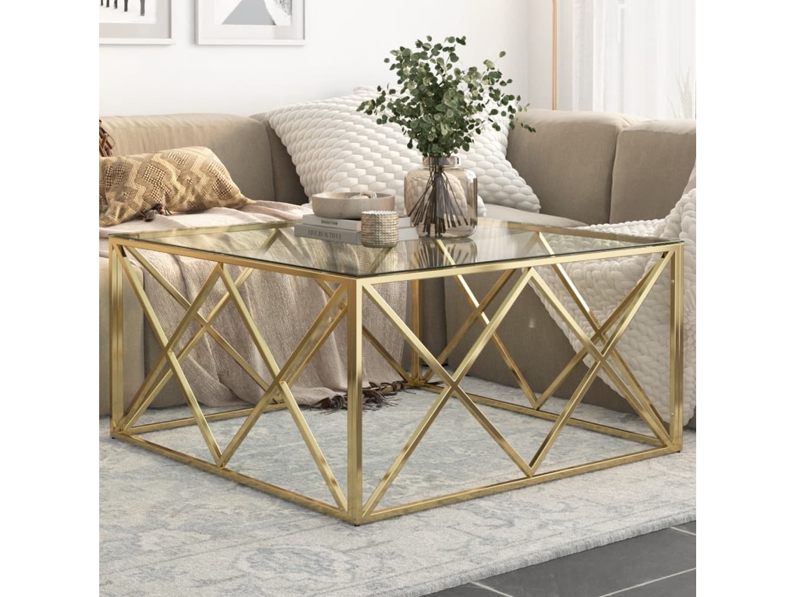 Vidaxl Mesa De Centro Aço Inoxidável E Vidro Temperado Dourado