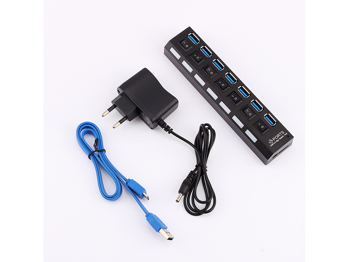 Hub De Docking Plugable 7 Portas Usb 3.0 De Alta Velocidade Com Adaptador De Energia Ca