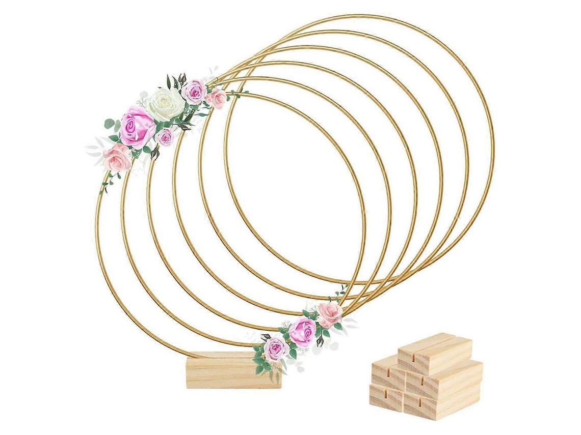 Kit De 6 Argolas Florais De Metal De 8 Polegadas Com Suportes De Madeira Para Decoração-zscy